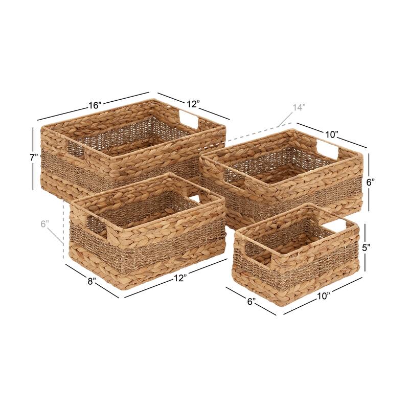 Seagrass Handmade Storage Basket with Handles - Set of 4 Light Brown - Roche River Decor - 12"W x 16"L x 7"H