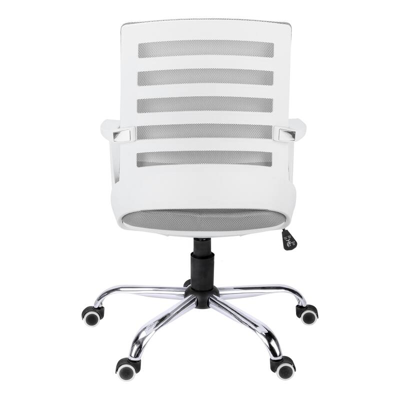 Ergonomic White Mesh Office Chair with Chrome Base, Curved Back, Adjustable Height and Fixed Armrests