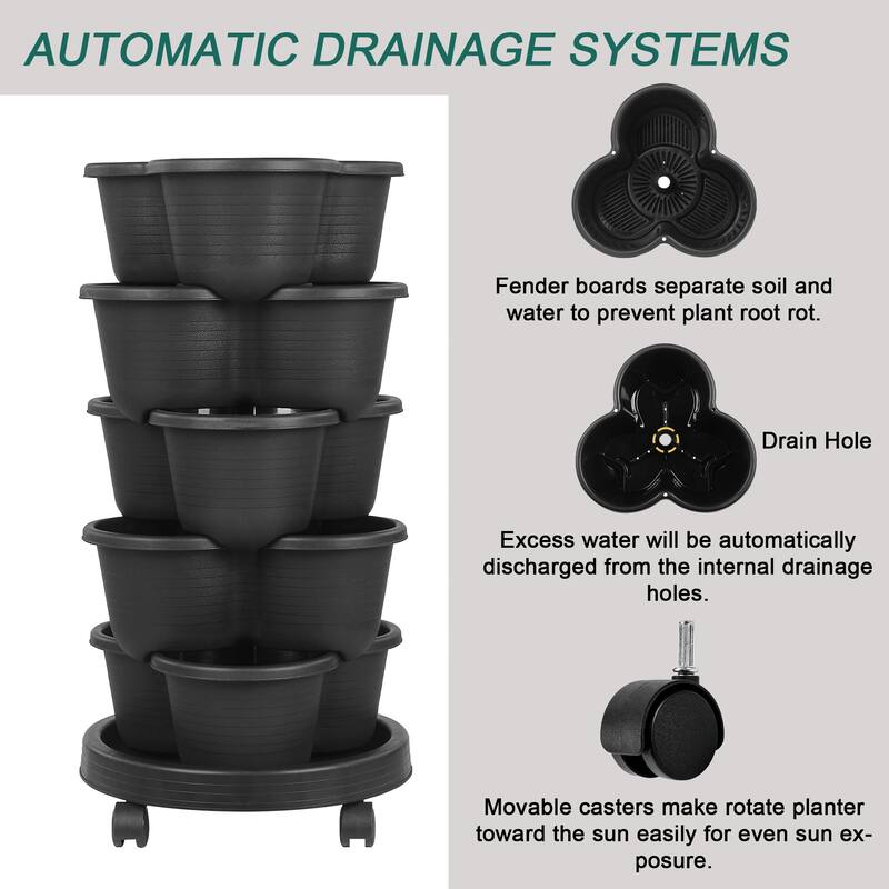 Vertical Strawberry Planter 5 Tier Hanging Vertical Gardening Planter Stackable Garden Tower Pot for Strawberries Flowers