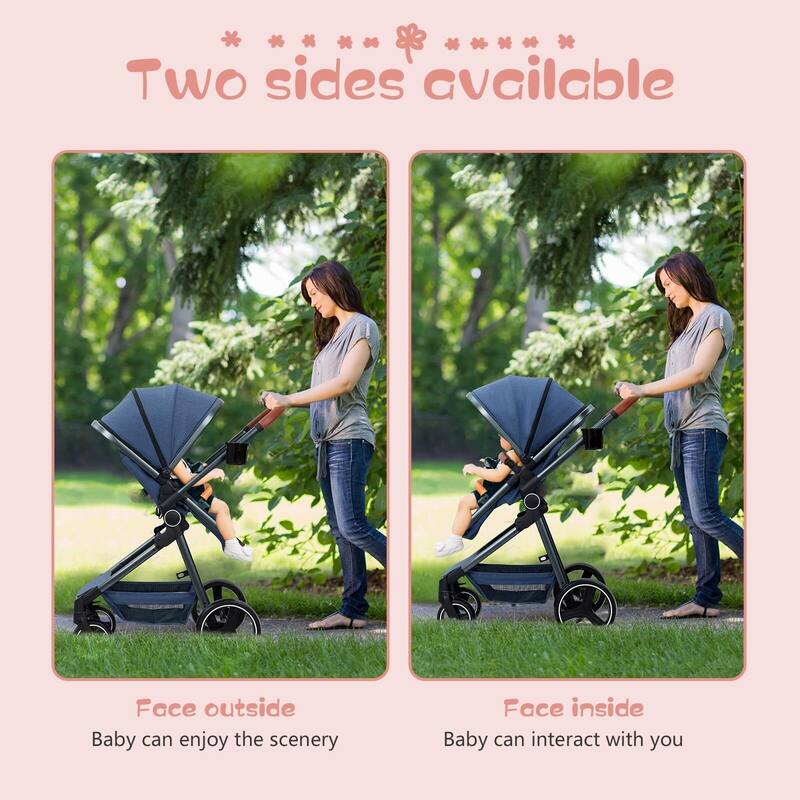 Convertible Baby Stroller, 3 in 1 Reversible Bassinet Stroller for Newborn