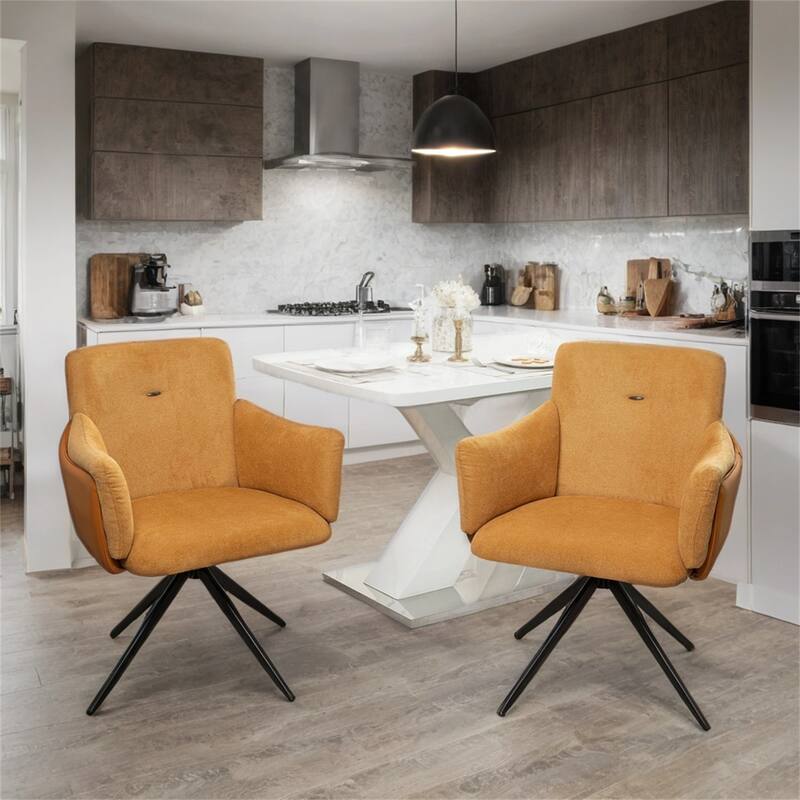 Modern 360°Swivel Upholstered Dining Chairs with Metal Base(Set of 2)