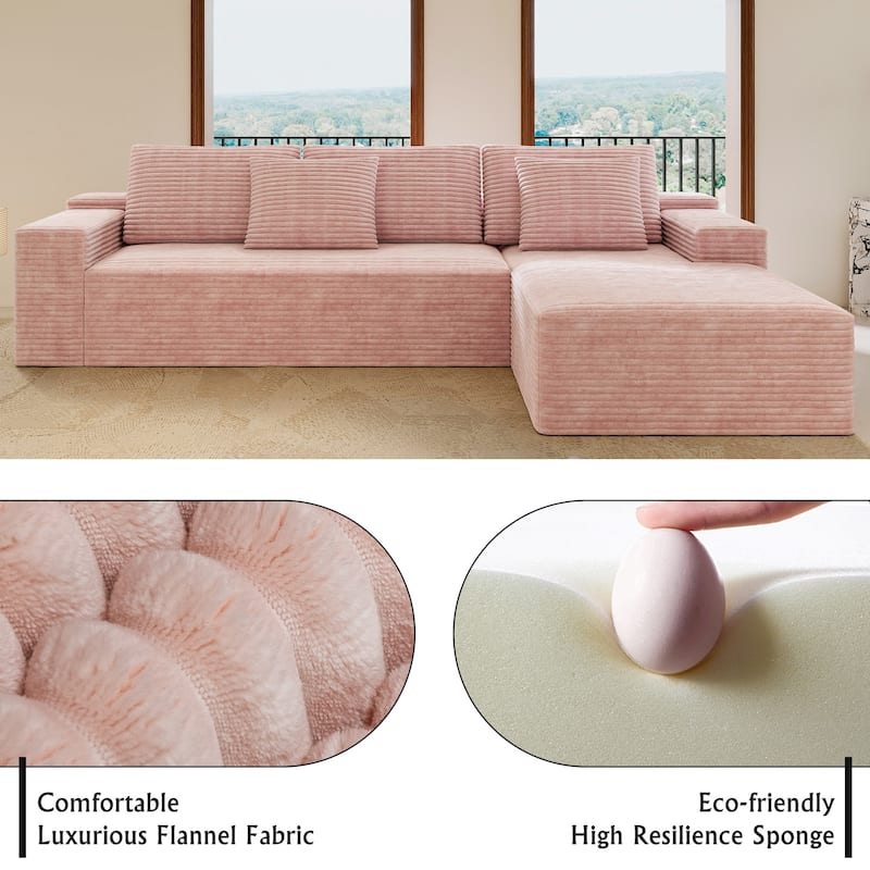 L-Shape Modular Sectional Sofa with Chaise Lounge, Oversized Corduroy Upholstered Cloud Couch, Compressed Deep Seat Corner Sofa