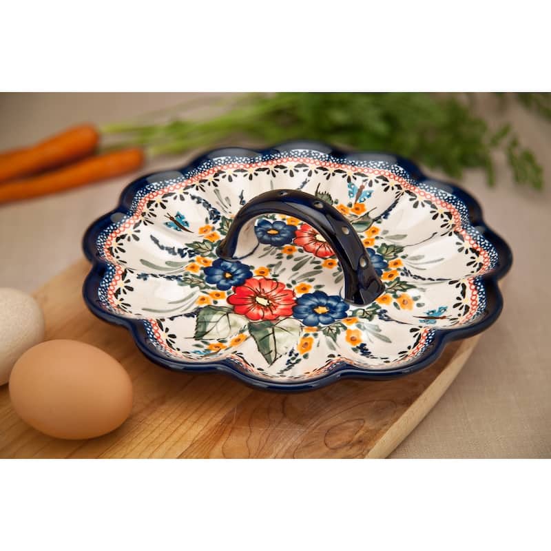 Blue Rose Polish Pottery 1559 Zaklady Egg Plate