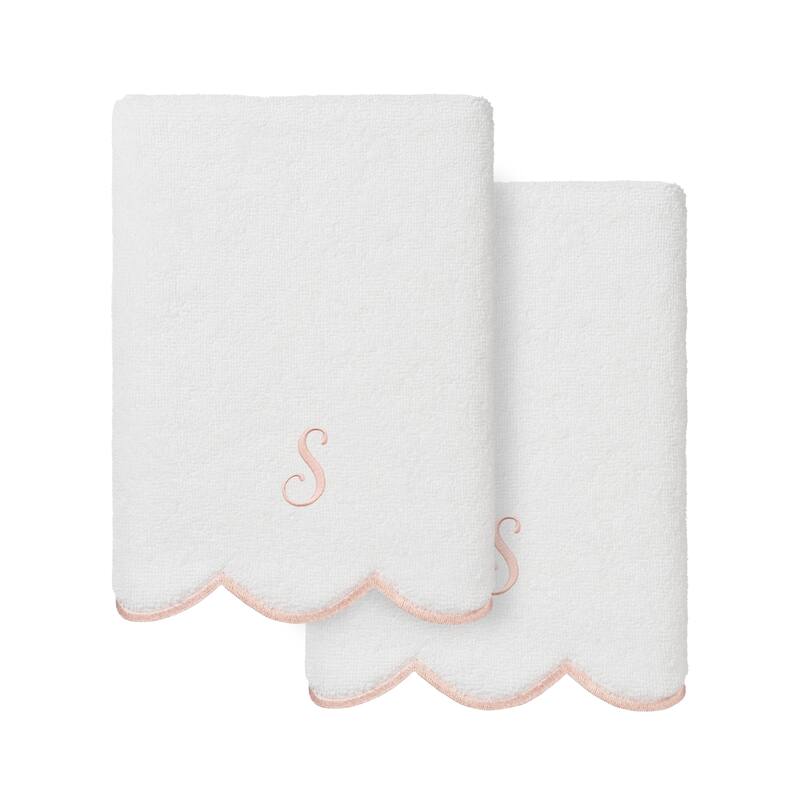 Authentic Hotel and Spa 100% Turkish Cotton Pink ADORNIA Scallop Personalized 2 Piece Hand Towel Set - 2 Hand Towels - S