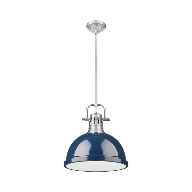 Yep by Golden Lighting Duncan 1-light 14in Rod Hung Pendant in Pewter and Navy Blue shade
