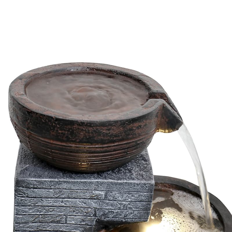 5-Tier Outdoor Fountain Floor Standing Cascading Fountain w/LED Lights