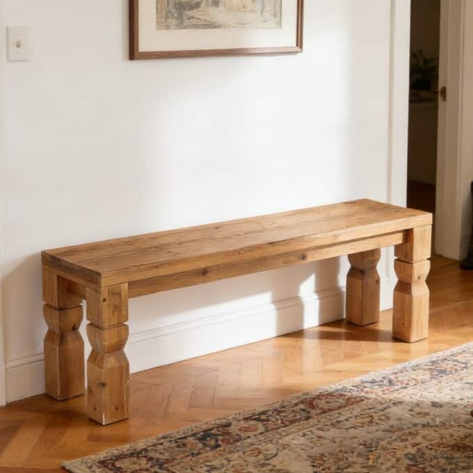 55" Solid Wood Entryway Bench, Rustic Shoe Bench for Entrance, Bedroom