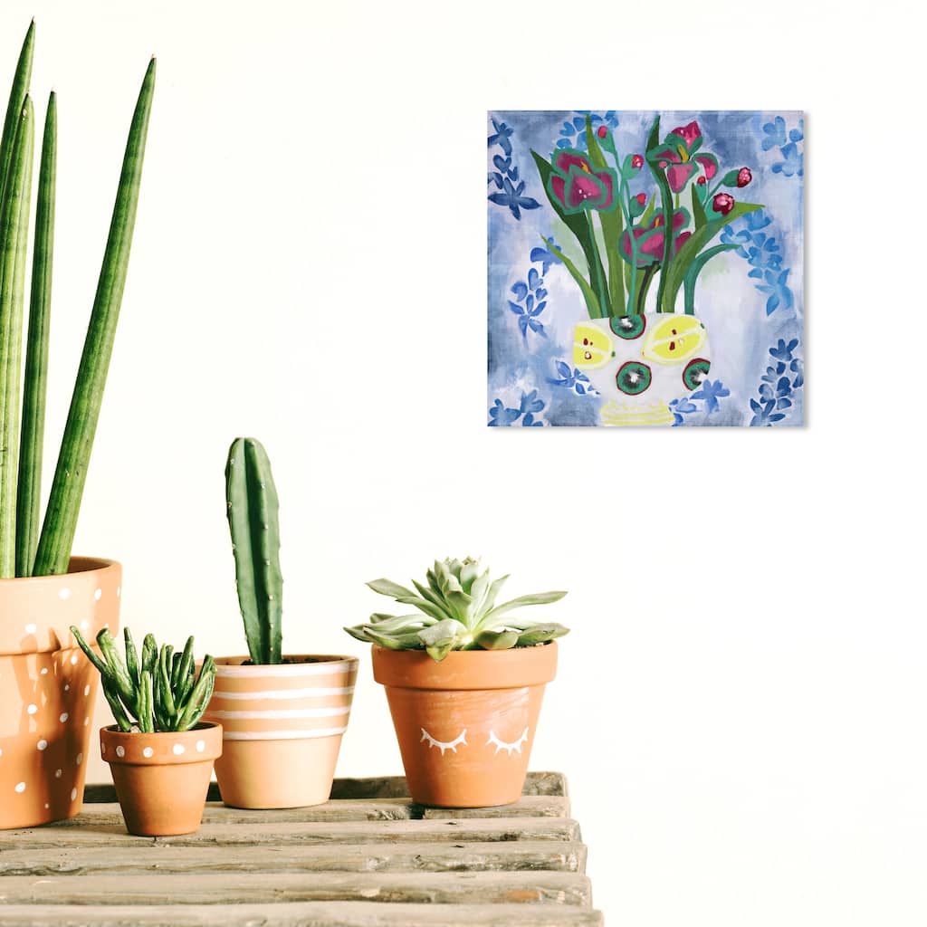 Wynwood Studio Canvas Floral and Botanical Floral Surprise Blue and Modern & Contemporary Wall Art Canvas Print