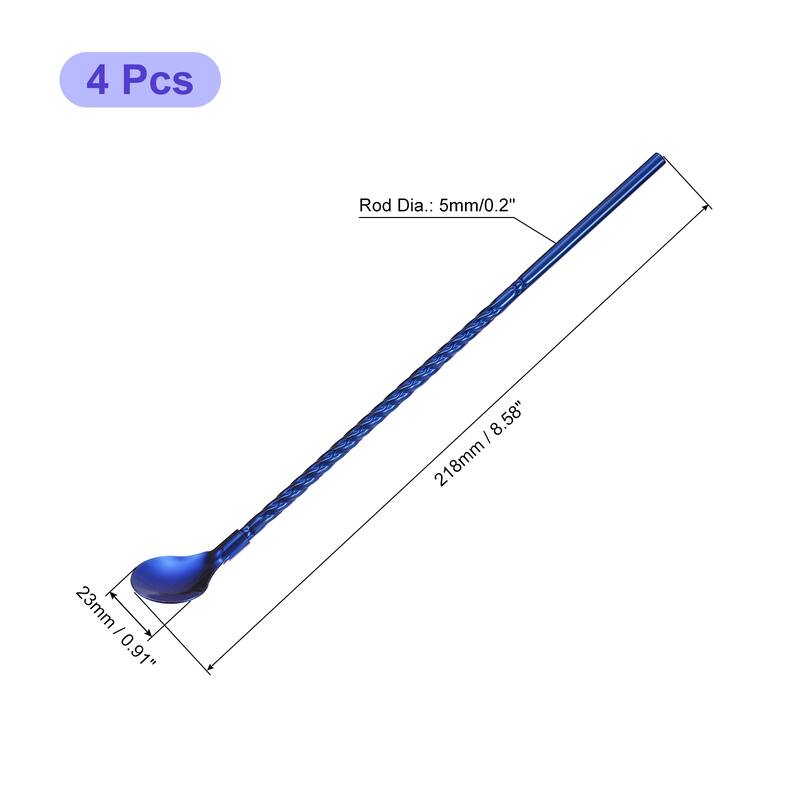 4Pcs 8.6" Stainless Steel Spoons Straws Reusable Twist Handle Spoon - Blue