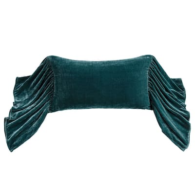 HiEnd Accents Stella Faux Silk Velvet Romantic Western Long Ruffled Decorative Throw Pillow, 14"x26"