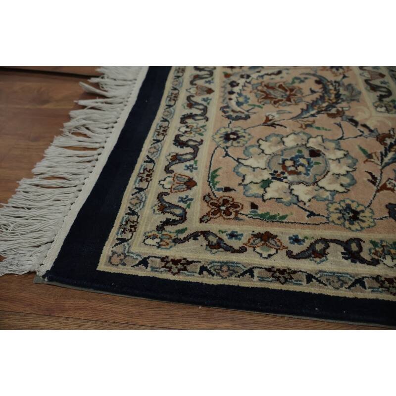 Hand Knotted Oriental 100% Wool Carpet Traditional Floral Navy Blue & Blues Nain Area Rug - 10' 4'' X 8' 0''