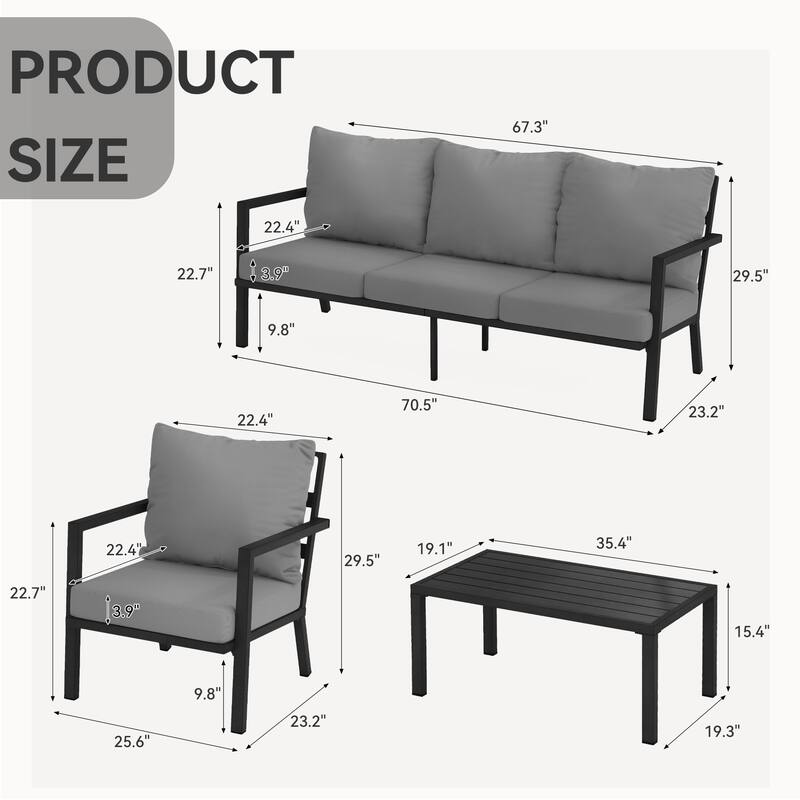 MornLift 4-Piece Aluminum Outdoor Patio Conversation Set with Beige Cushions, Sofa and Coffee Table