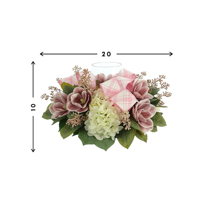 Peony and Hydrangea Glass Candle Holder Centerpiece