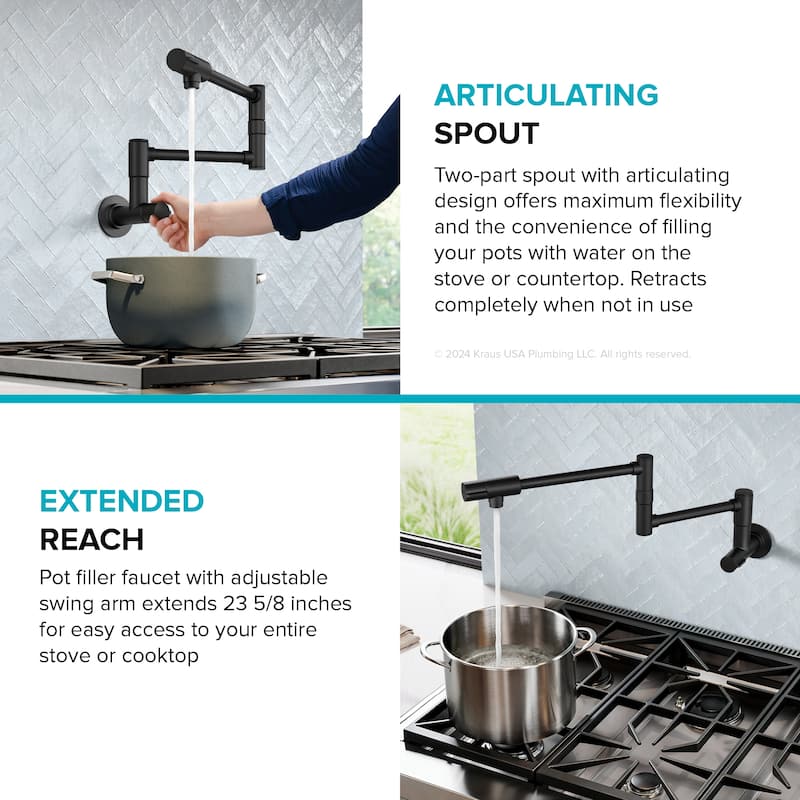 KRAUS Bolden 2 Handle Wall Mount Pot Filler Faucet w/ Retractable Arm
