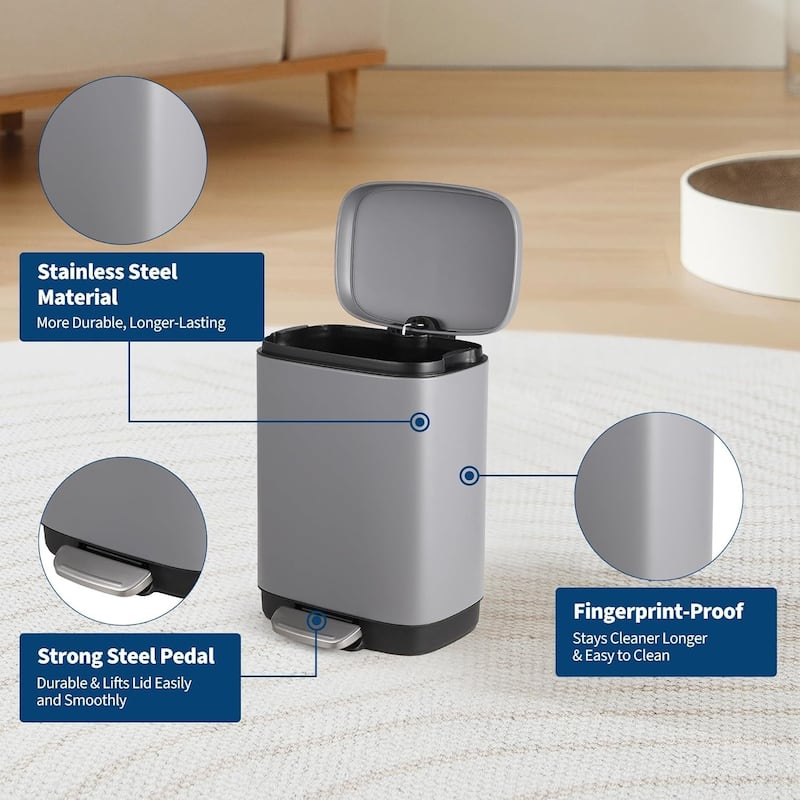 12 Litre Stainless Steel Kitchen Waste Bin, White