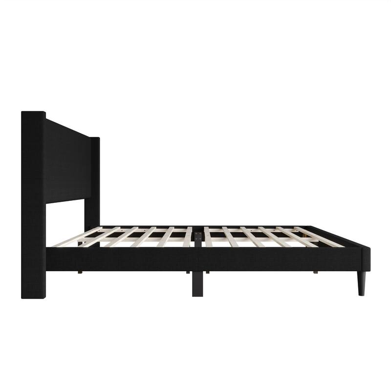 Clayfell Bangor Upholstered Wingback Platform Bed, Linen, No Box Spring Required