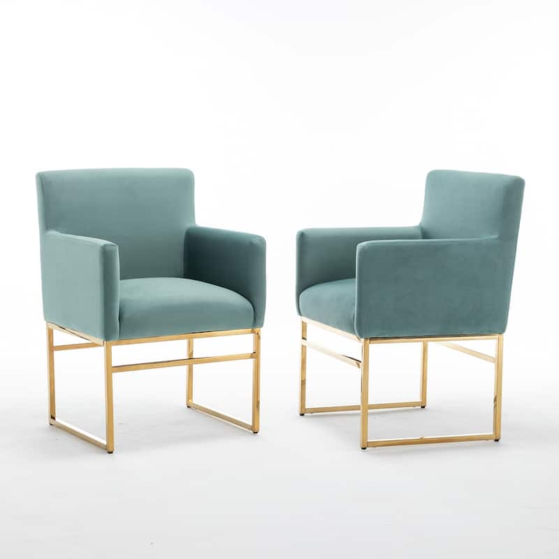 SEYNAR Modern Velvet Accent Arm Dining Chair Set of 2 with Metal Legs