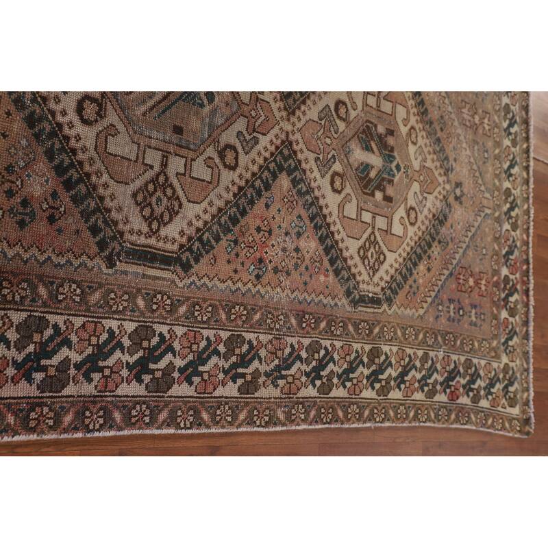 Tribal Distressed Bakhtiari Persian Antique Rug Handmade Wool Carpet - 5'2" x 9'11"