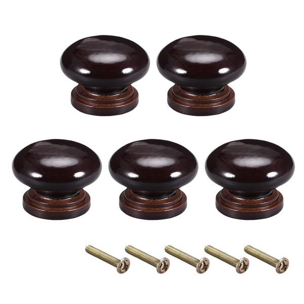 Cabinet Round Pull Knobs 34mm Dia Furniture Bedroom Kitchen Dark Brown 5pcs - Dark Brown-34x25mm-5pcs