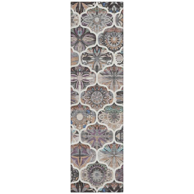 Machine Washable Indoor/ Outdoor Trellis Mosaic Chantille Rug