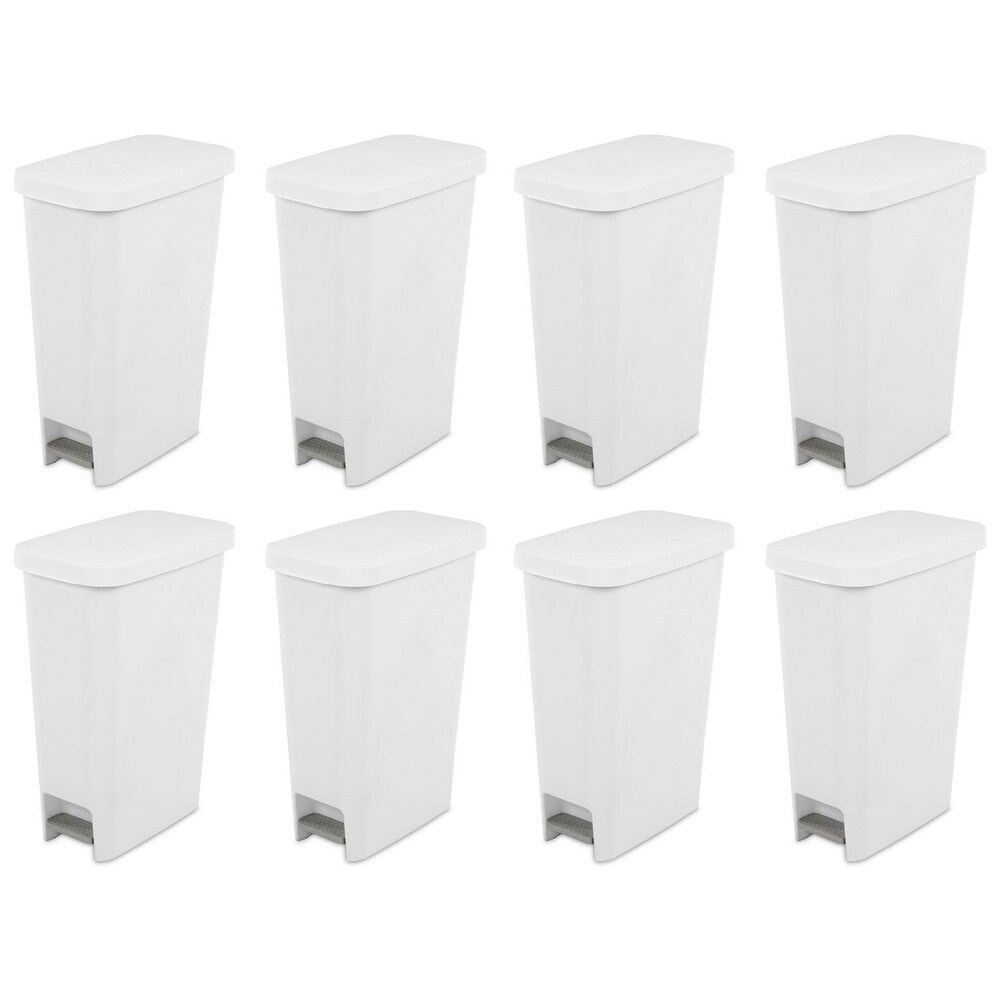 Sterilite 13 Gallon TouchTop Wastebasket with Titanium Latch, White (8 Pack)