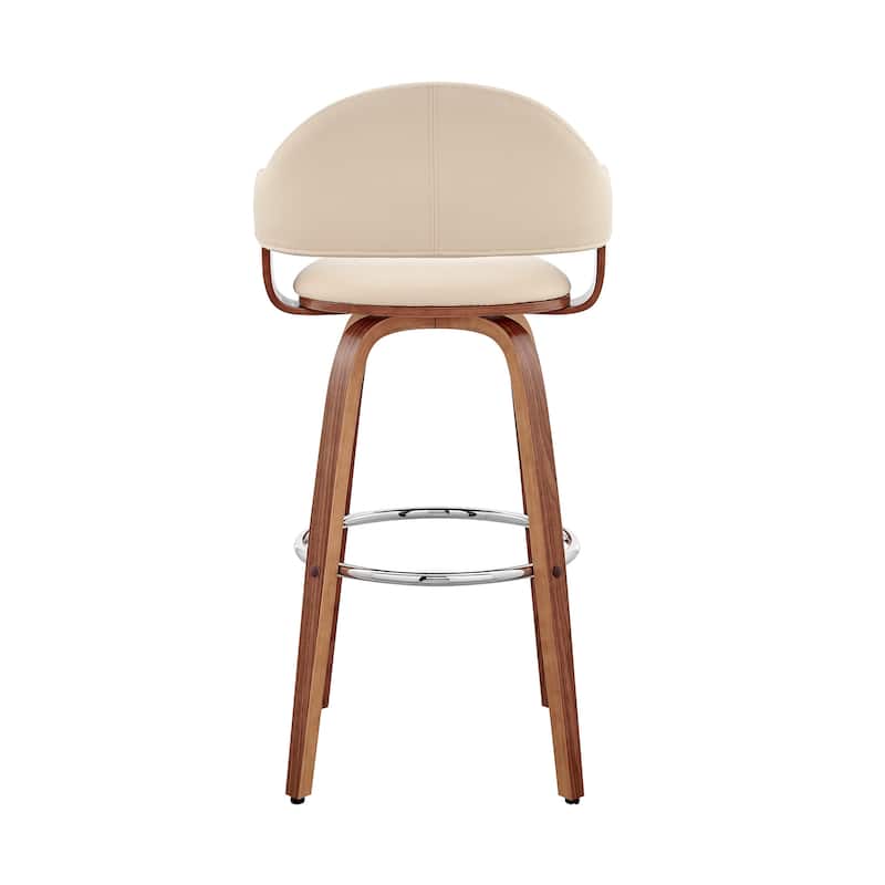 HomeRoots 30" Cream and Brown Fabric Low Back Bar Height Swivel Bar Chair