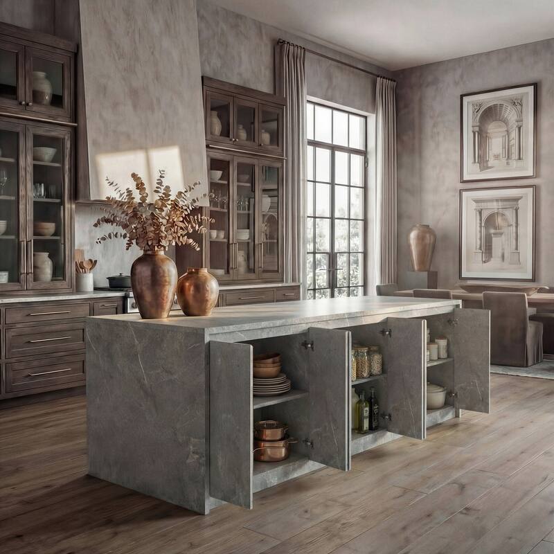 94.5” Extra Large Kitchen Island with Storage, Stone-Look Counter Height Island, Fully Assembled Modern Kitchen Furniture