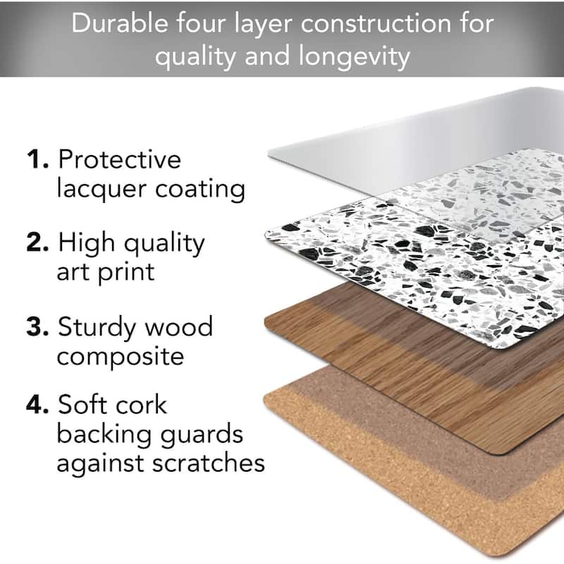 Terrazzo Decorative Hardboard Placemats with Protective Cork Backing 4 Pack Heat Tolerant and Easily Wipes Clean