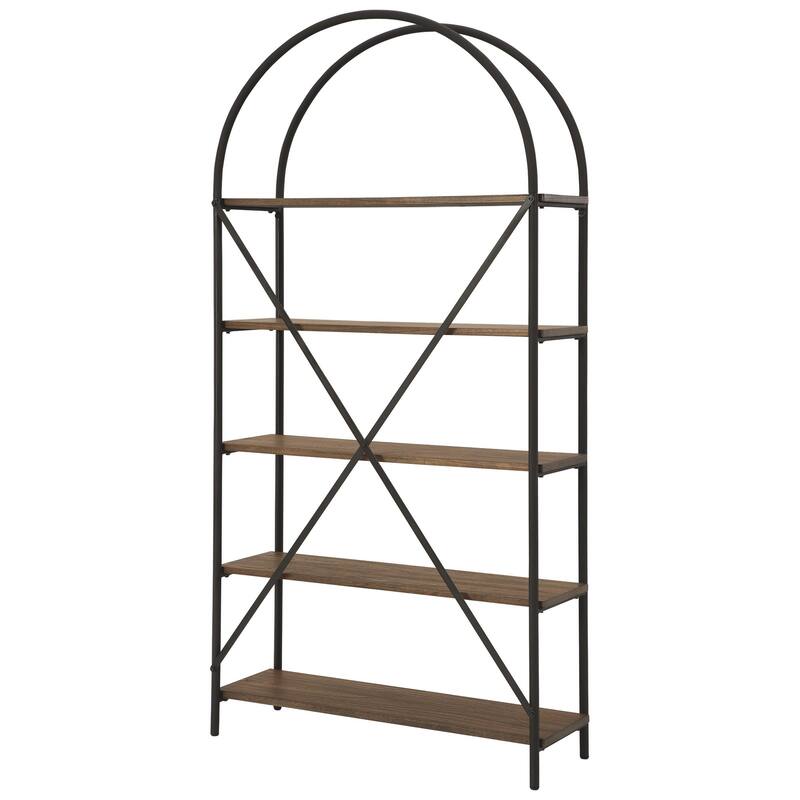 Tubular Framed Bookcase with 5 open Shelves, Brown and Black