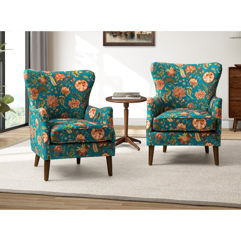 Nikolaus Armchair with Floral Fabric Pattern Set of 2 by HULALA HOME