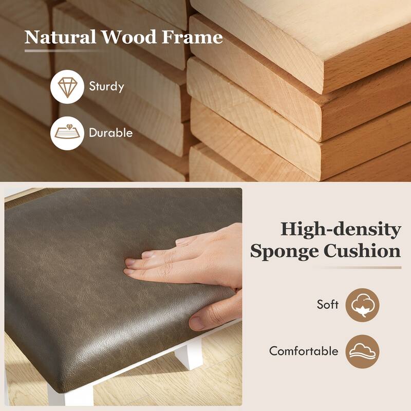 Gymax 2PCS Vanity Stool Chair Solid Wood Ottoman Set w/ Padded Seat
