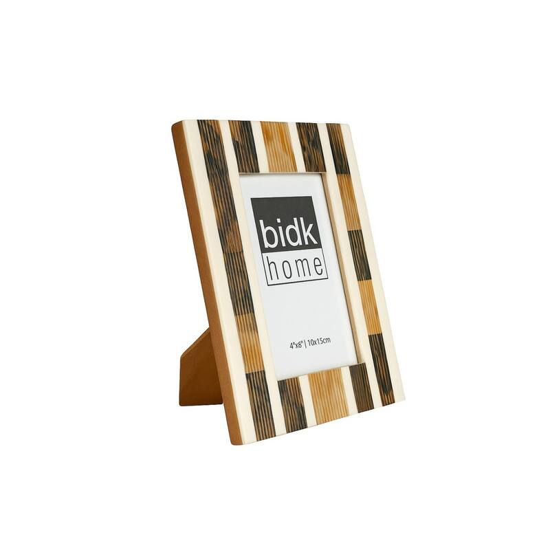 Block Horn Striped Picture Frame - for 4" x 6" Photo - White and Brown - 4-inchx6-inch