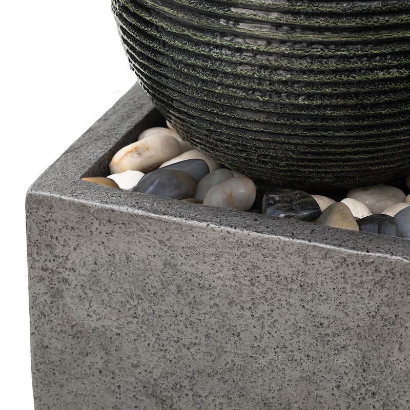 Glitzhome Modern Geometric Oversized Pedestal Sphere Polyresin Outdoor Floor Fountain with Pebbles