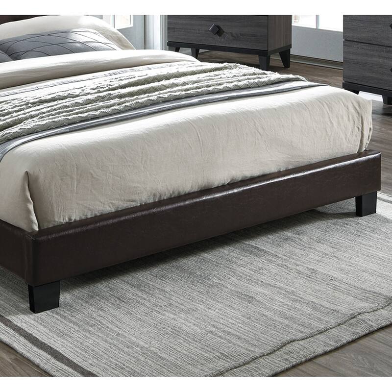 Adjustable Headboard Full Size Faux Leather Upholstered Bed Frame in Espresso Brown