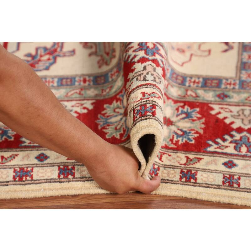 Beige / Ivory Kazak Area Rug Hand-Knotted Wool Carpet - 5'1" x 6'11"