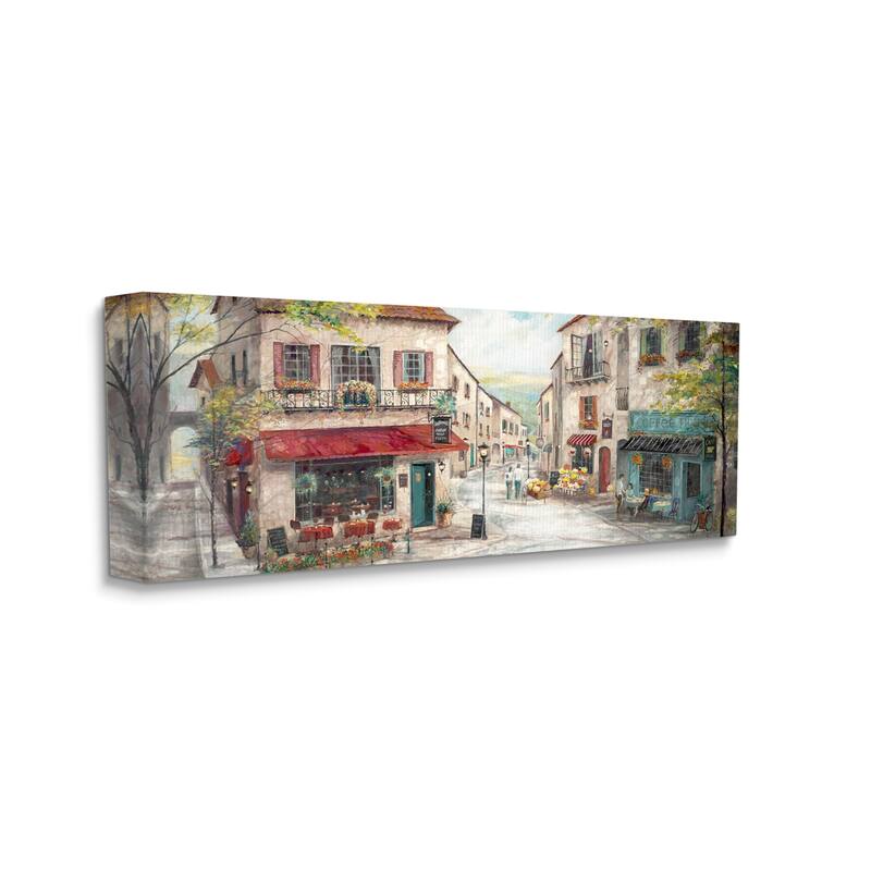 Stupell Traditional Town Square Landscape Vintage Bistro Architecture Canvas Wall Art - Green