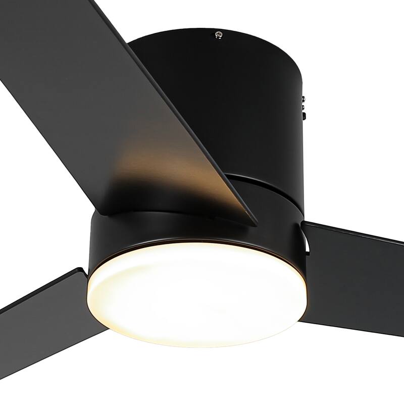 48" Matte Black Dimmable LED Flush Mount Ceiling Fan with Remote