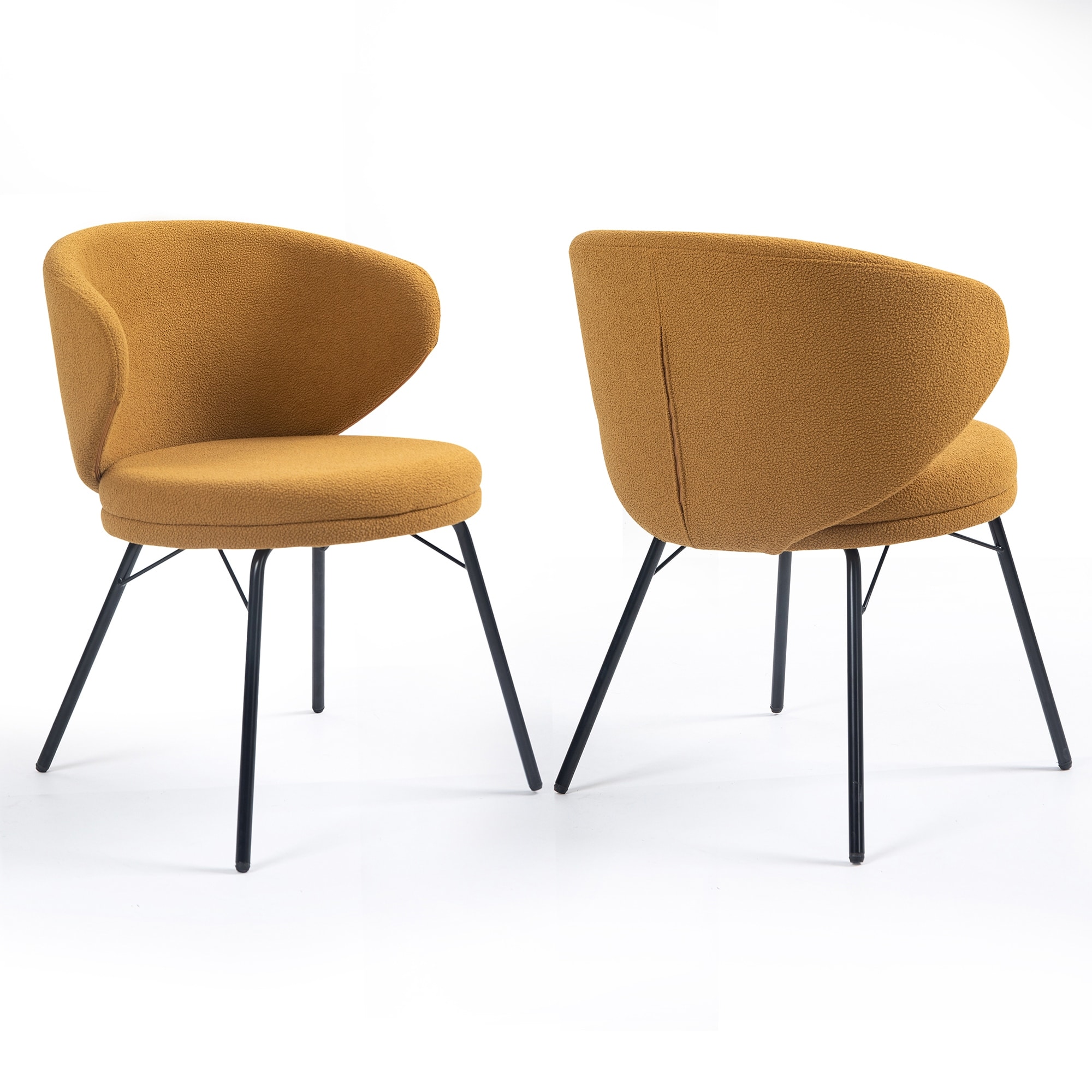 Barclay Orange Boucle Fabric Dining Chair with Iron Legs (Set of 2)