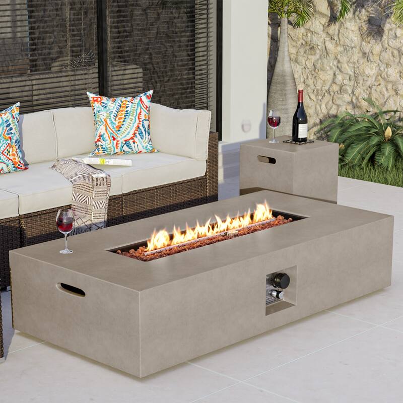 COSIEST Rectangle Bronze Fire Pit Table With Tank Cover Table - Grey