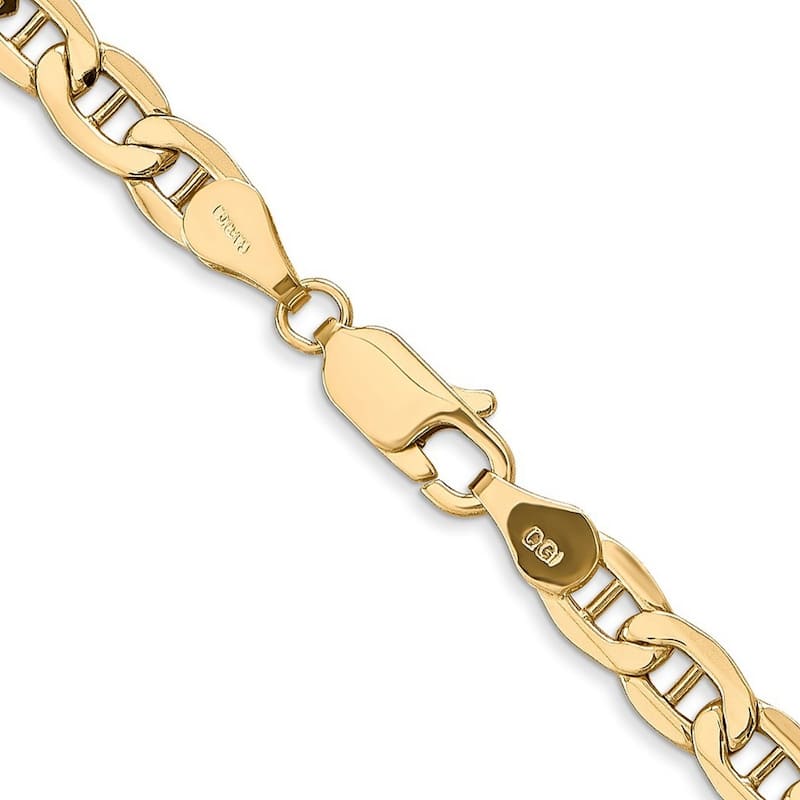 Curata 14k Yellow Gold Hollow Polished Lobster Claw Closure 5.1mm Semi solid Nautical Ship Mariner Anchor Chain Bracelet
