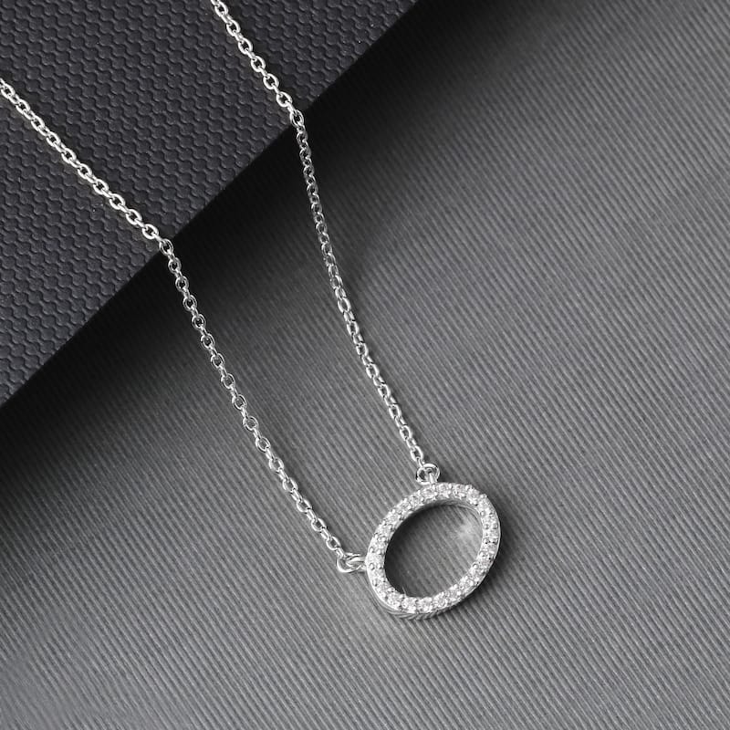 1/10ct Diamond Geometric Pendant Necklace in Silver for Women - Oval - White