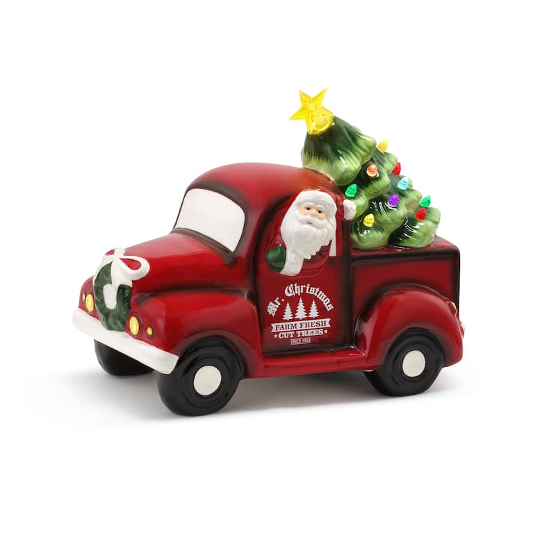 10.25" Nostalgic Ceramic Truck - White Santa