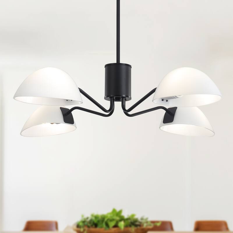 4-Light Hanging Island Linear Chandelier Lighting Fixture with Glass Shade for Dining Room Kitchen Island - Black