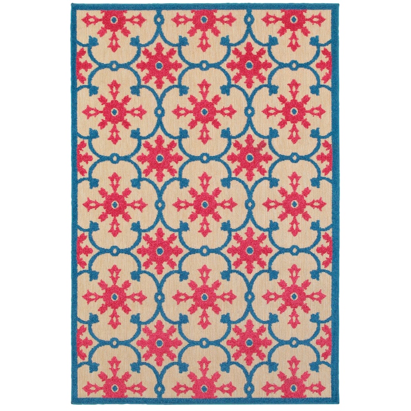 Style Haven Cara Mixed Pile Floral Lattice Indoor-Outdoor Area Rug - 6'7" x 9'6"