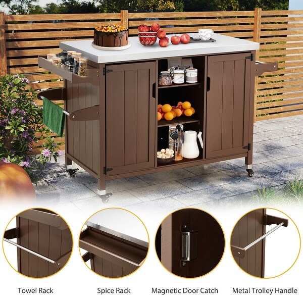 EROMMY Outdoor Kitchen Island on Wheels, Solid Cedar Wood Grill