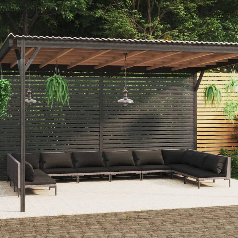 vidaXL Patio Lounge Set Outdoor Sectional Corner Sofa Poly Rattan Dark Grey - 27.6" x 27.6" x 24"