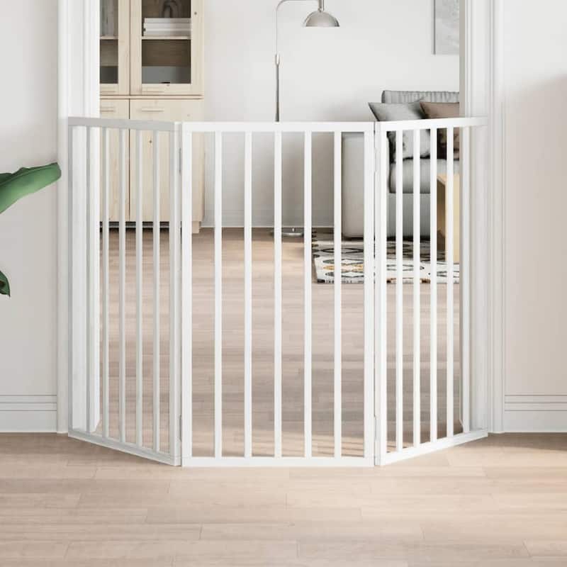 vidaXL Dog Gate Set of 2 Brown Solid Poplar wood 63 in long Foldable - White-50 x 90 x 2 cm/ 3