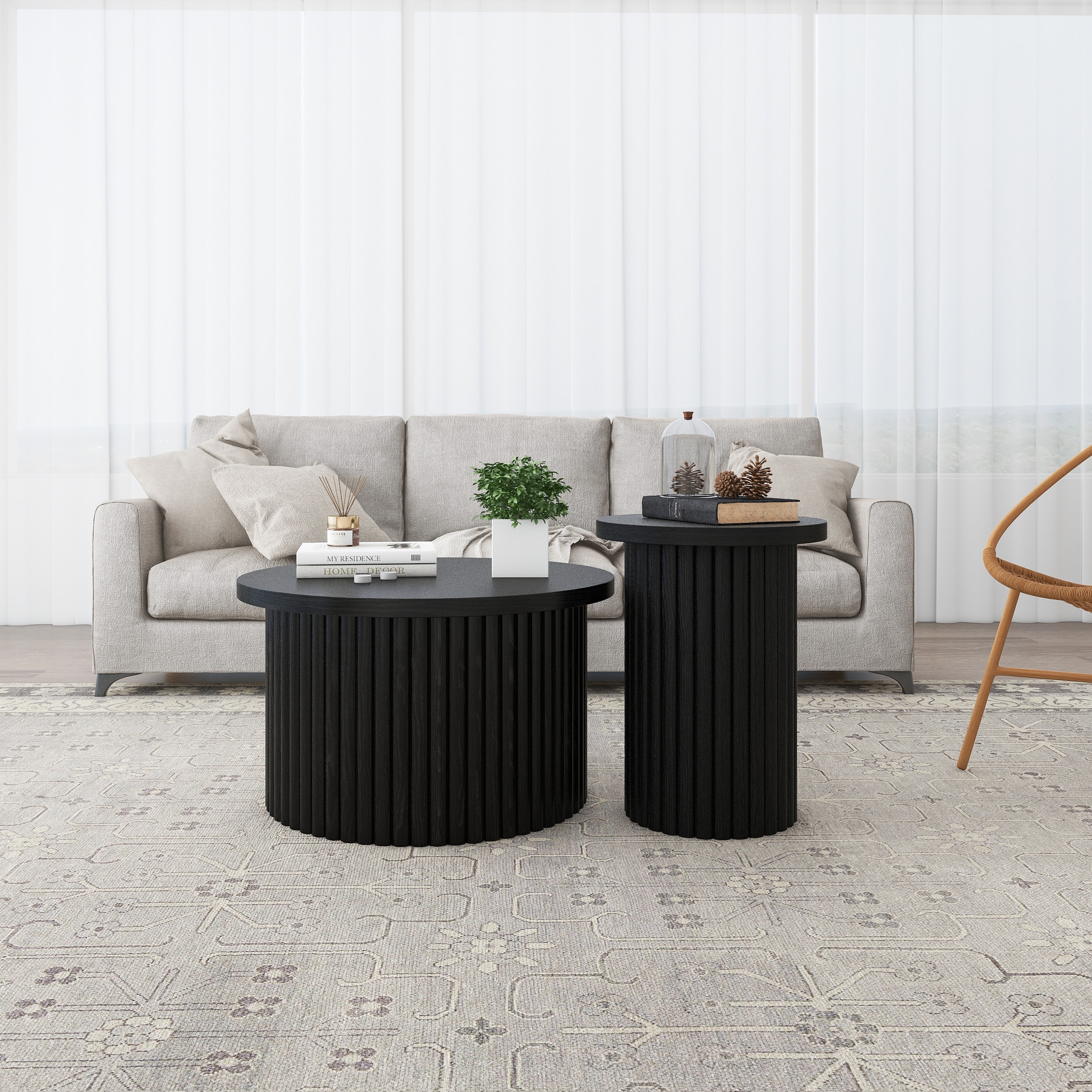 GDFStudio - Modern Metal Base Round Coffee Table Set of 2