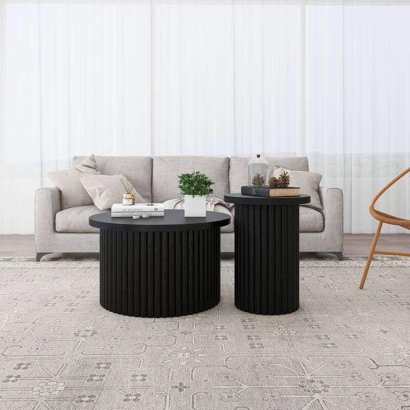 MDF Coffee Table Set with Slatted Legs & Non-Slip Pads