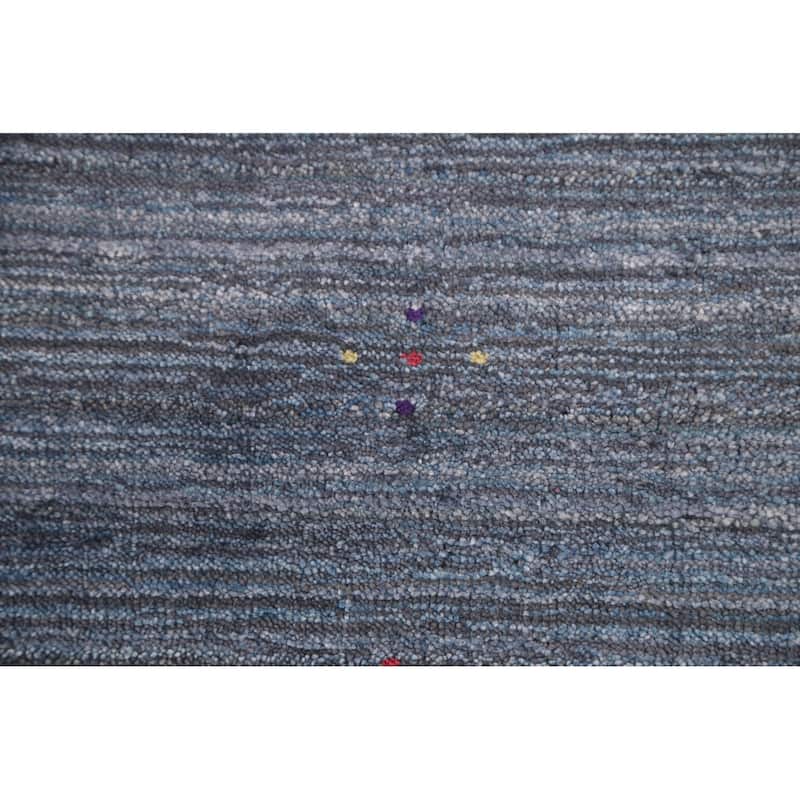 Blue & Gray Gabbeh Oriental Area Rug Handmade Wool Carpet - 6'7" x 9'7"